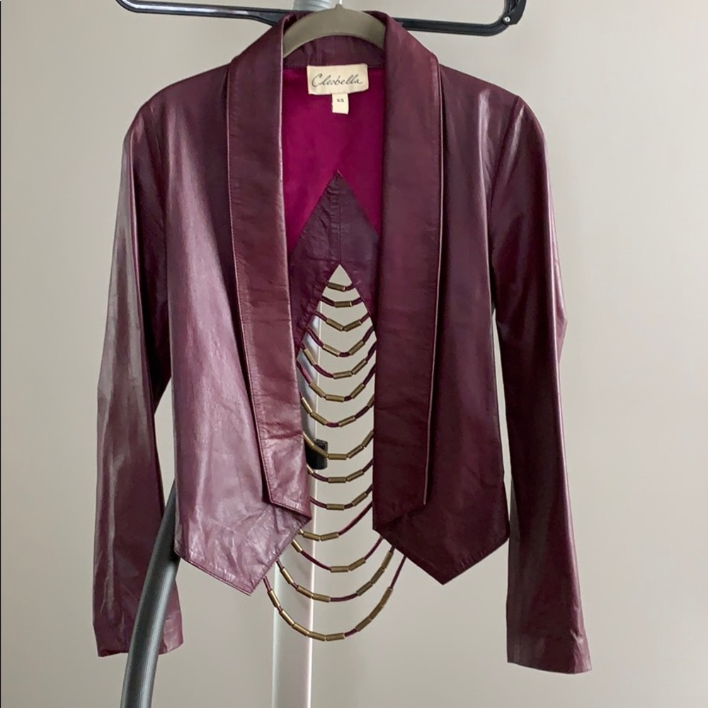 Cleobella maroon leather jacket w/ open back